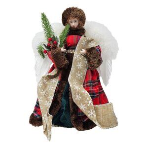 Victorian Country Angel Christmas Tree Red and Green 12" Tree Topper